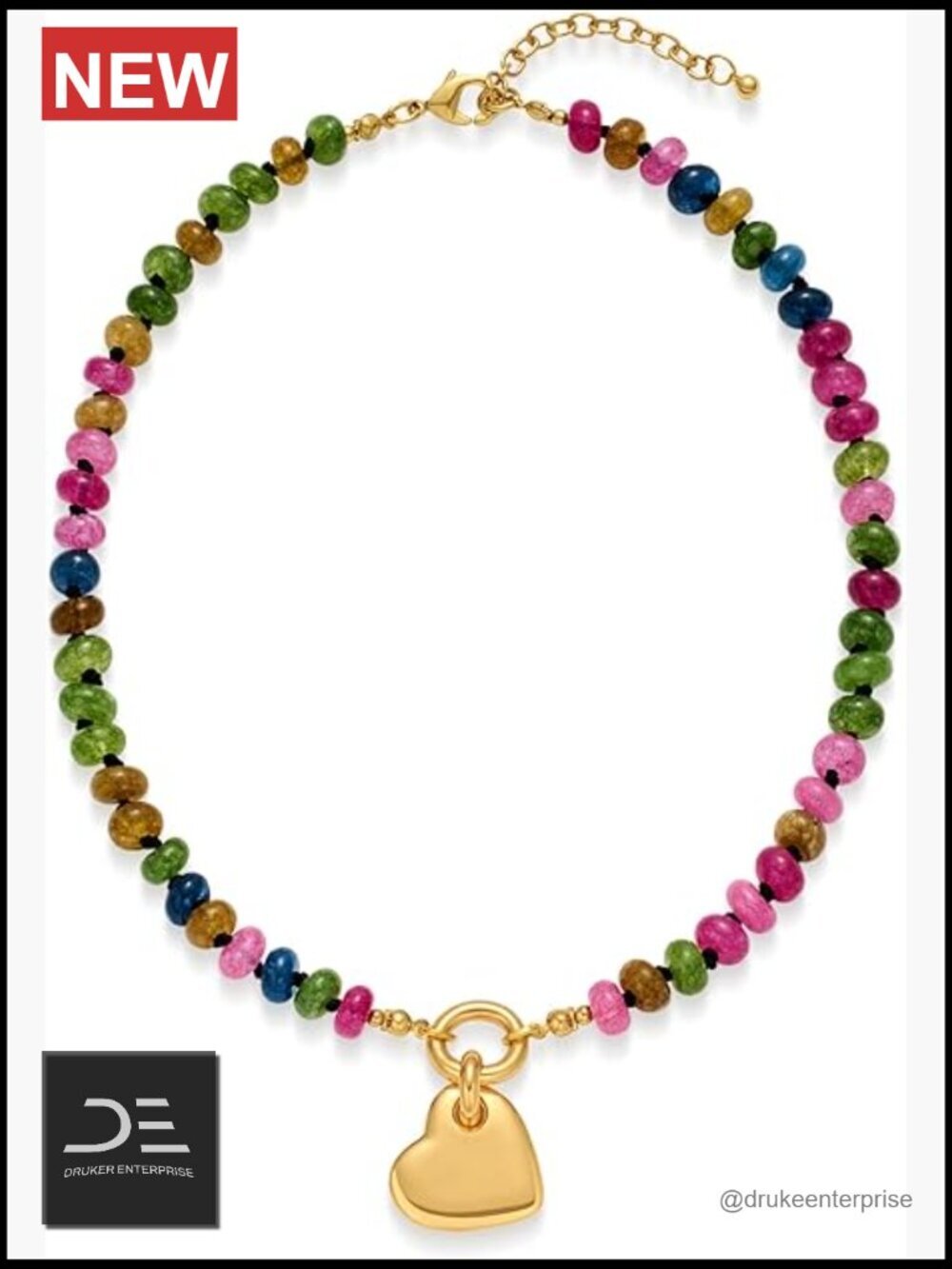 Gold Heart Pendant Necklace with Beads - Statement Jewelry